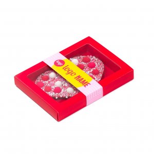 chocolade hart bedrukken, chocolade hart drukken met logo, chocolade hart met sleeve, chocolade hartje drukken met logo