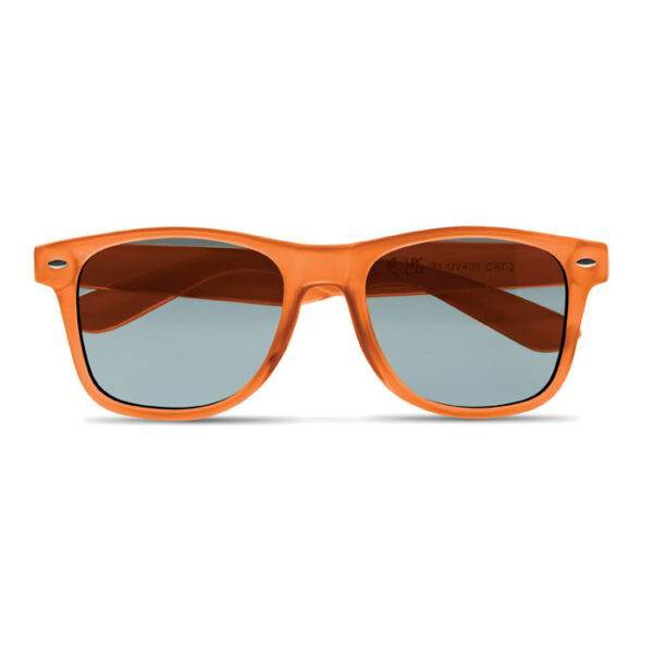 Oranje RPET zonnebrillen bedrukken, duurzame zonnebrillen bedrukken, duurzame bril met logo
