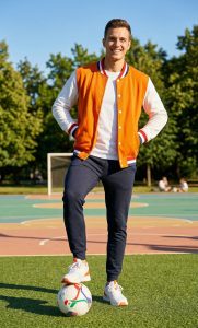 oranje wk college jacket bedrukken, oranje varsity jacket bedrukken, oranje wk jack bedrukken