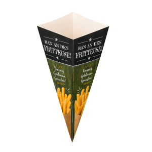 Puntzakken patat bedrukken, puntzak van karton bedrukken, bedrukte kartonnen puntzakken